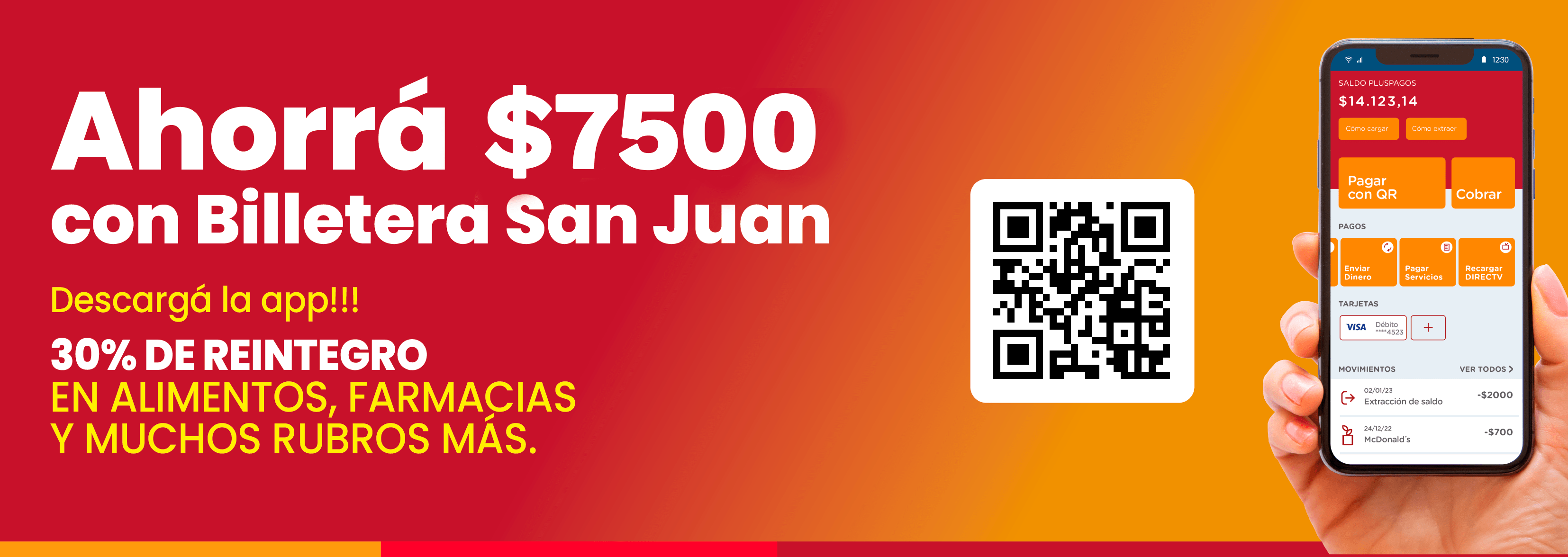 Ahorrá $4000 con Billetera San Juan. Descargá la app. 30% de reintegro en alimentos, farmacias y muchos rubros más